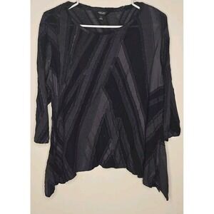Simply Vera Wang Women's Top Large‎ Black Charcoal 3/4 Sleeve Asymmetrical Hem